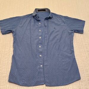 Sketch size 2 small Men's Blue Short Sleeve Swiss Dot Silk  Shirt $175 retail